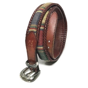 Vintage Southwest Leather Belt. Boho Leather Tapestry Belt. Mexican Leather Waist Belt. Western Leather Belt. Cowboy Leather Belt. Sz. 38.