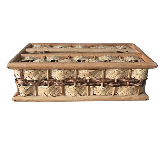 Vintage Woven Wicker Tissue Box: Grandmacore Cottage Decor