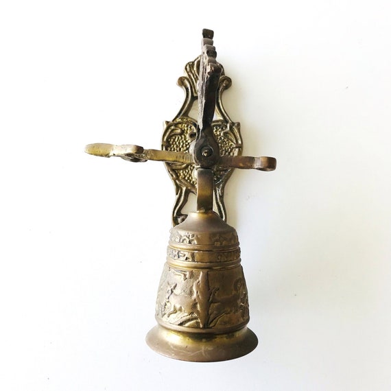 Vintage Art Deco Brass Door Bell, Hanging Knocker