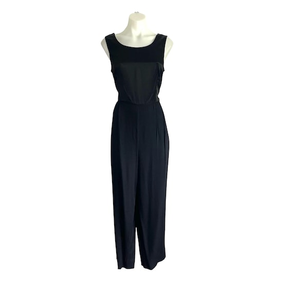 Vintage 80s 90s R.J. & Co. Petite Black Sleeveless Jumpsuit. Black Satin Top. Sleeveless Jumpsuit. Mod Evening Cocktail Party. 90s. 1990s.