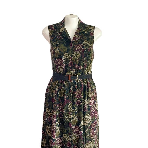 Vintage Dressbarn Floral Dress: Plus-Size, Button-Up, Floral Print, Sleeveless, Fall, Autumn, Garden, Dark Whimsigoth Dress.