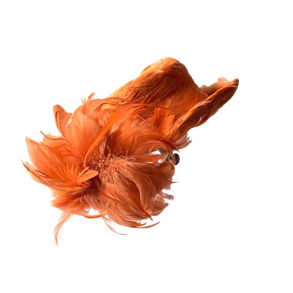 Vintage Jenny Fascinator Feather Hat. Bright Orange Fascinator Derby Hat. Orange Feathers. Glam VLV Burlesque Feather Hat. 40s. 50s. 60s.