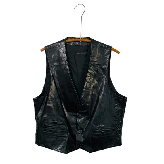 Vintage 70s 80s Black Leather Vest. Mens Leather Vest. Mens Black Leather Waistcoat. Hippie Rockstar Vest. Boyfriend Moto Vest. Riding Vest.