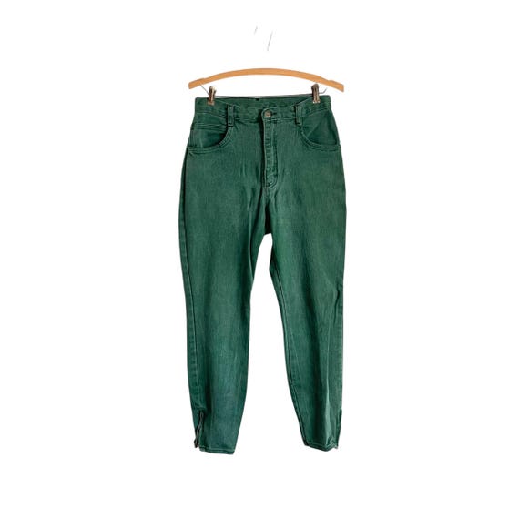 Vintage 80s Winter Green Skinny Jeans. Forest Green Grunge Stretch Denim Pants. Bottom Hem Zip-Up Slits. Cottagecore. Hippie Boho. 80s. 90s.