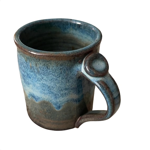 Vintage Ice Blue Studio Pottery Mug: Handmade Stoneware Coffee Tea Cup