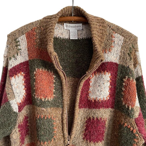 Vintage 80s Patchwork Knit Zip-Up Sweater Jacket - image 4