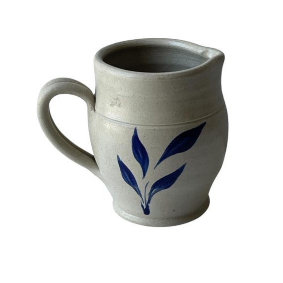 Vintage Williamsburg Small Pottery Pitcher. Salt Glazed Two-Color Pottery Decor. Signed. 17th Century Style. 90s. 1990s. 1992.
