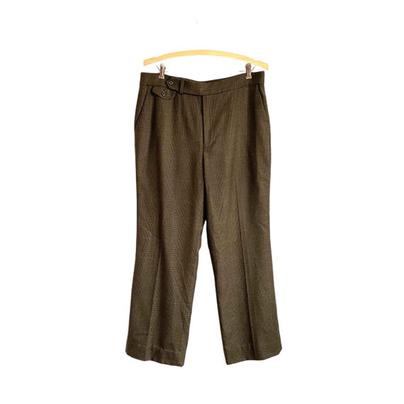 Vintage Lauren Ralph Lauren Wool Pants. Mid Rise Lined Wool Pants. Womens Business Casual Wool Trousers. Olive Green Plaid Wool Dress Pants.