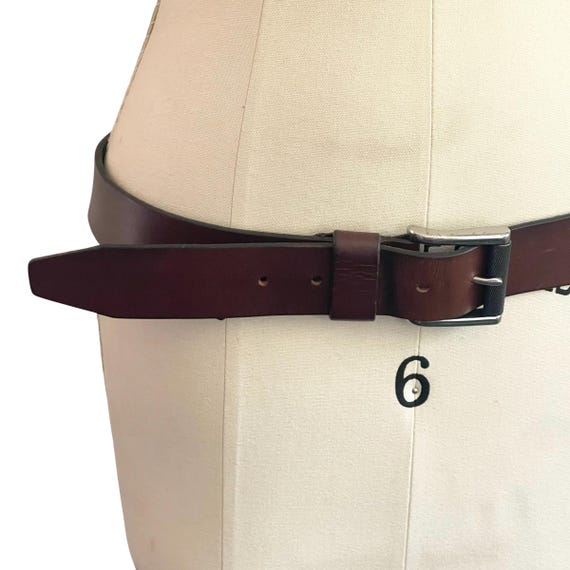 Vintage Dark Brown Leather Belt: Silvertone Buckle, Size 38