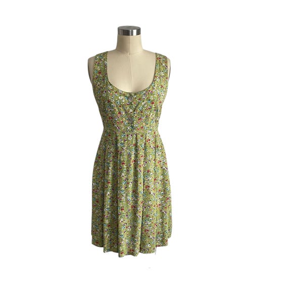 Vintage Hippie Boho Green Floral Garden Dress. Cottagecore Flower Dress. Prairiecore. Gypsycore Dress. Whimsigoth Floral Babydoll Dress.