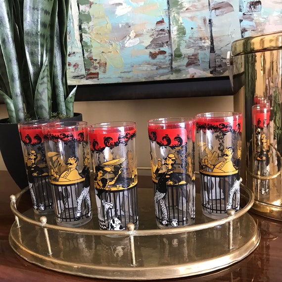 Vintage Hazel Atlas Glasses. 50s 60s MCM Bar Saloon Glasses. Mid Century Highball Glasses Cups. S|5. Vintage Mid Century Barware. Bar Glass.