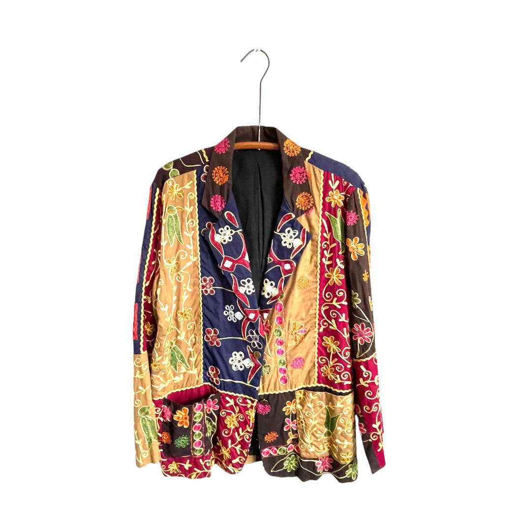 Bohemian Retro Oil Painting Print One Button Blazer main image 0