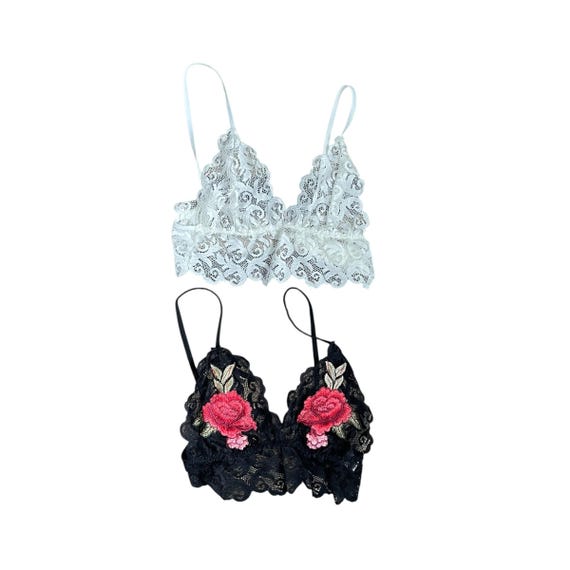 Vintage 00s Y2K Lace Bra Set. Lace Bra Pair. White Lace Bra. Black Red Rose Lace Bra. Lingerie Bra Set. 90s. Y2K.