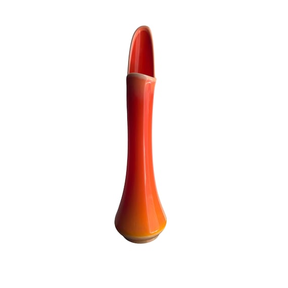 Vintage L.E. Smith Swung Vase. Red Orange Ombre Glass Art Vase. Tall Ombre Mid Century Floor Vase. Ombre Mod Swung Vase. 60s. 70s.