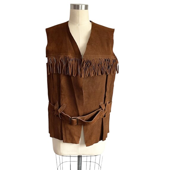 Vintage 60s Brown Suede Fringe Hippie Vest. Camel Brown Fringe Cowboy Vest. Brown Suede Leather. Waist Belt. Hipster Boho Belted Suede Vest.