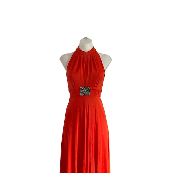 Vintage 60s Mod Halter Dress: Orange Babydoll Maxi Dress XS S