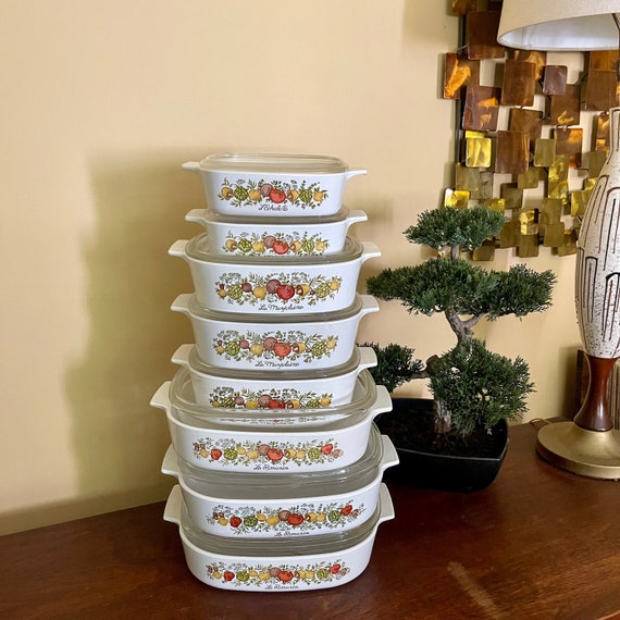 Vintage Spice of Life Dish Set. L'Echolate. La Marjolaine. Le Romarin. Spice of Life Corning Ware. Lidded Casserole Dish. Vintage Ovenware.
