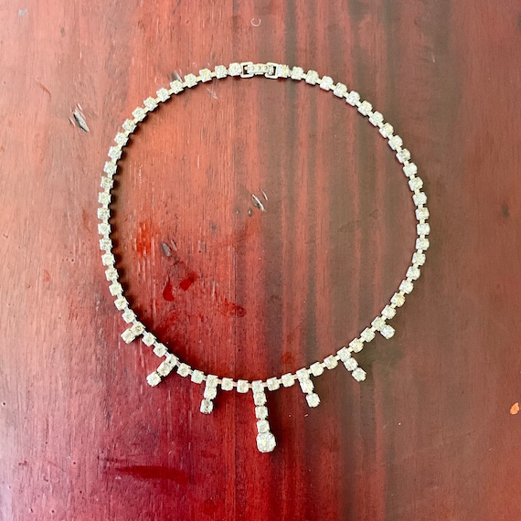Vintage Art Deco Crystal Rhinestone Necklace. Rhinestone Choker Necklace. Art Deco. Gatsby. Fringes. 20s. 30s Style. 40s. 50s.