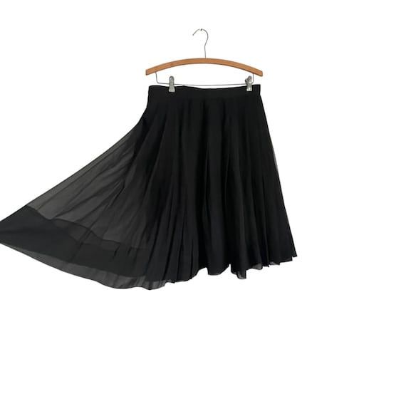 Vintage 50s 60s Black Chiffon Skirt. Sheer Black Silk Overlay Pleated Skirt. Pin Up Black Swing Skirt. VLV Retro Cocktail Party Skirt.