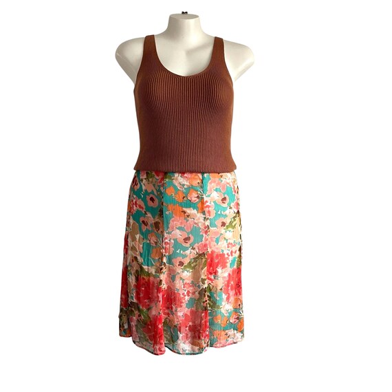 Vintage 90s Y2K Peachy Melon Floral Skirt. Womens Floral Summer Skirt. Womens Casual Market Skirt. Cottagecore Garden Plus Dress Skirt.