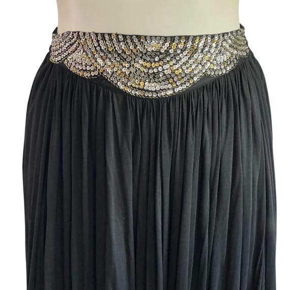Vintage Jane Ashley Sequin Skirt: Black Pleated Boho Party Dress
