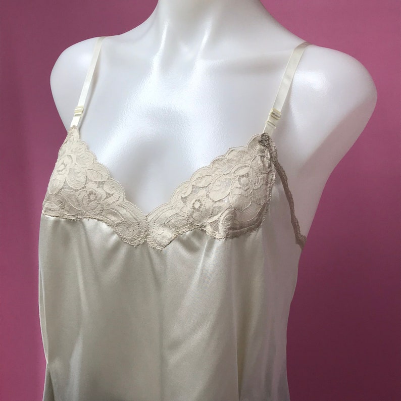 80s vanity fair cream empire lace nylon camisole lace slip top