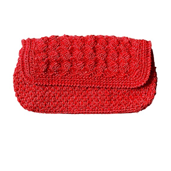 Vintage Red Woven Straw Evening Clutch Purse. Bright Red Straw Evening Purse. Red Woven Straw Clutch. Unbranded. 70s. 80s. 1970s. 1980s.