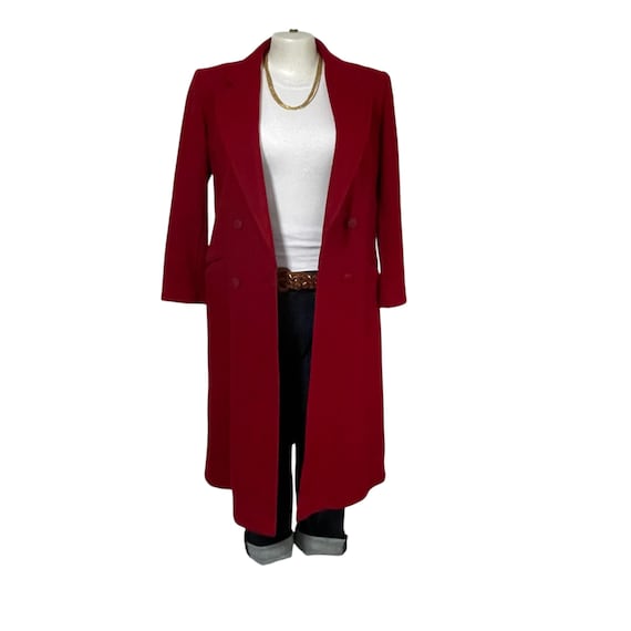 Vintage Cherry Red Wool Midi Coat, Size XL