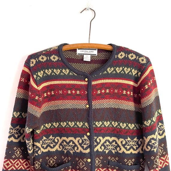 Vintage Crystal Kobe Petites Multicolor Cardigan. Whimsical Sweater. Fall/Winter. Burgundy. Grandmacore Sweater. Cabincore. 80s. 90s. PS.
