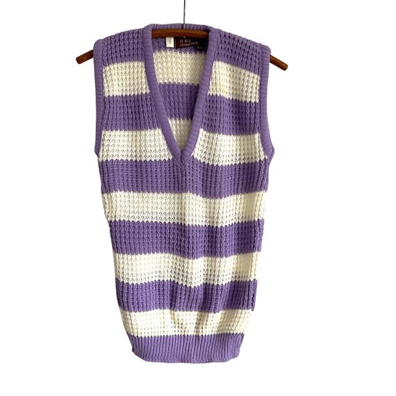 Vintage Purple Cream Striped Sweater Vest. Cottagecore Academia Pullover Knit Vest. V-Neck. Womens Soft Knit V Neck Vest Top. S - XL. Plus.