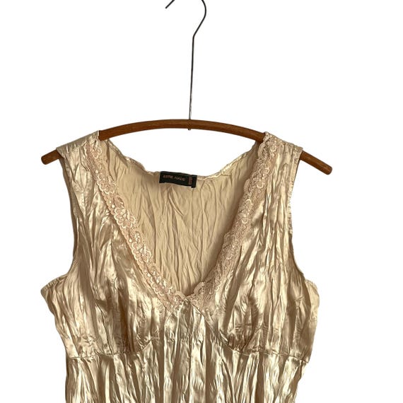 Vintage Y2K 00s Gold Ruched Tank Top. Goldtone Cocktail Party Top. Lace Trim V Neck Blouse Shirt Top. Grunge Glam Metallic Tank Top. 80s 90s