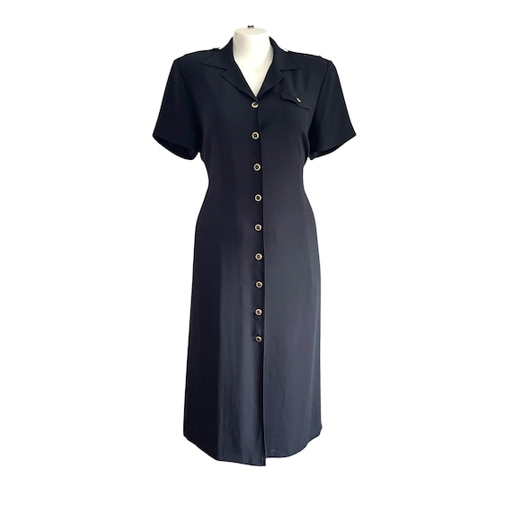Vintage Evan Picone Navy Blue Maxi Duster Dress (1X)