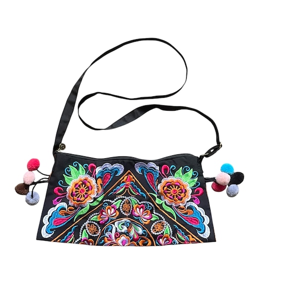 Vintage Mexicana Boho Hippie Embroidered Bag Purse. Vivid Floral Crossbody Shoulder Purse. Canvas. Messenger CrossBody Purse Bag. 00s. Y2K.