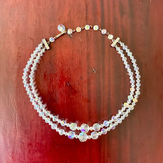 Vintage Glass Aurora Borealis Choker. 50s 60s Glass Beaded Necklace. Glass Beaded Choker Necklace. Vintage Glass Jewelry. Glass Bead Jewelry