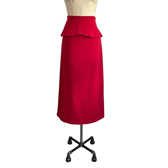Vintage Cherry Red Peplum Maxi Skirt: 80s Cocktail Party