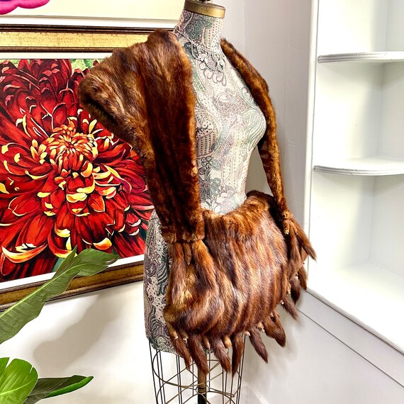 Vintage Reddish Brown Mink Stole. Mink Muff. Stri… - image 7