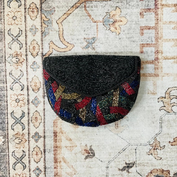 Vintage Black Beaded Sequin Bag. Vintage Clutch Purse Bag. Satin Lined. Small Beaded Glam Clutch. Vintage Party Clutch Bag. 70s 80s 90s 00s.