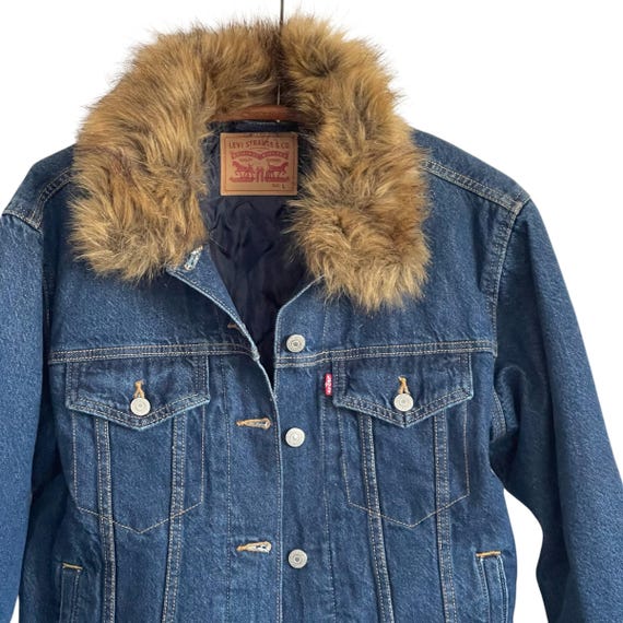 Vintage Levi's Red Tab Denim Trucker Jacket, Faux Fur Collar