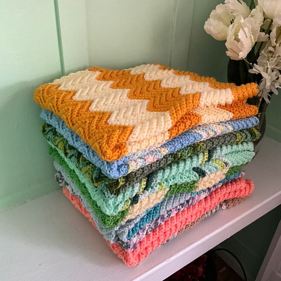 Vintage Throw Blanket. Granny Square Kids Blanket. Knit Crochet Blanket. Afghan Kids Blanket. Baby Kids Blanket. Small Throw Blanket.