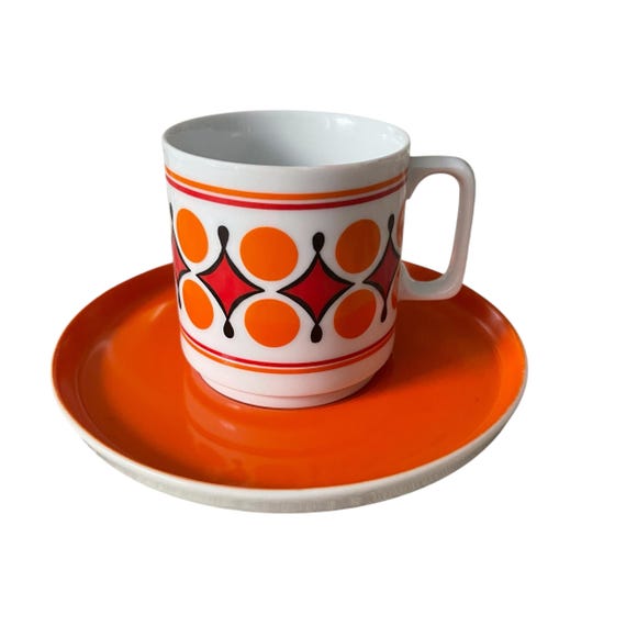 Vintage Vohenstrauss Johann Selmann Cup and Plate Set: Orange Bavaria, 70s