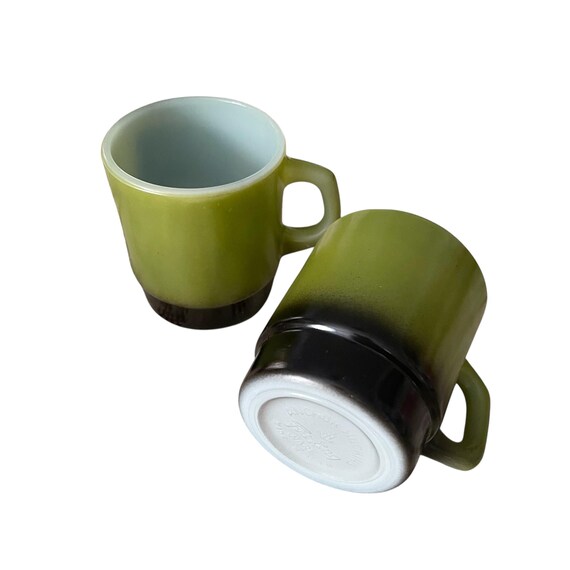 Vintage Fire King Avocado Green & Black Mugs: Set of 2
