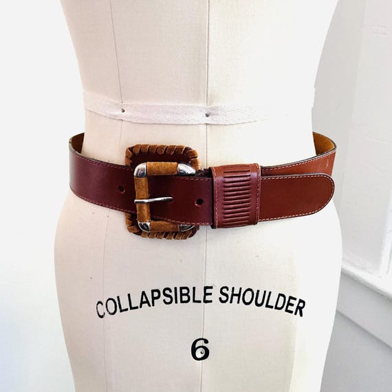 Vintage Zibo Brown Woven Leather Belt. Wide Panel Leather Belt. Dark Brown. Western Vibe. Urban Cowboy/Cowgirl Style. 80s. 90s. 1980s. 1990s