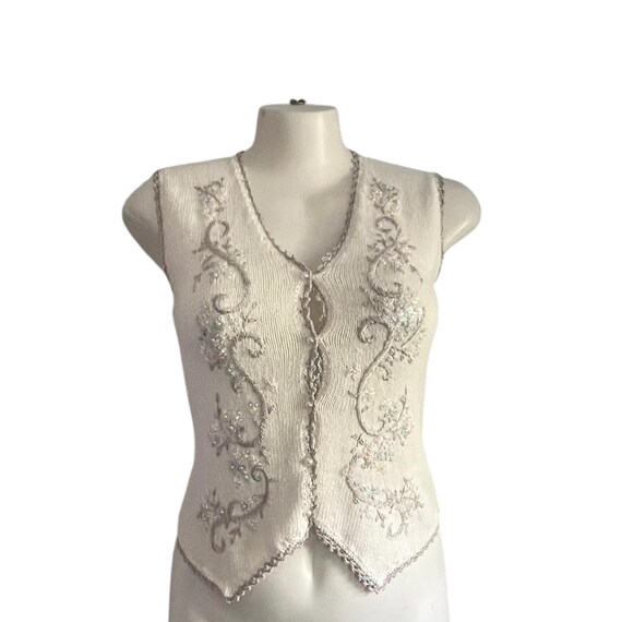 Vintage Embroidered Knit Vest: Jenny Cream White Floral, 80s 90s