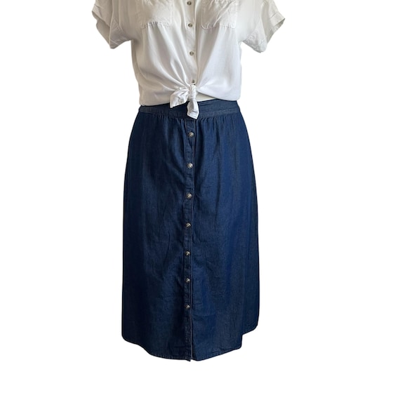Vintage Womens Dark Blue Denim Maxi Skirt. Long Blue Jean Button-Up Skirt. A-Line Pencil Cut. Spring. Summer. Casual. 90s. Y2K.