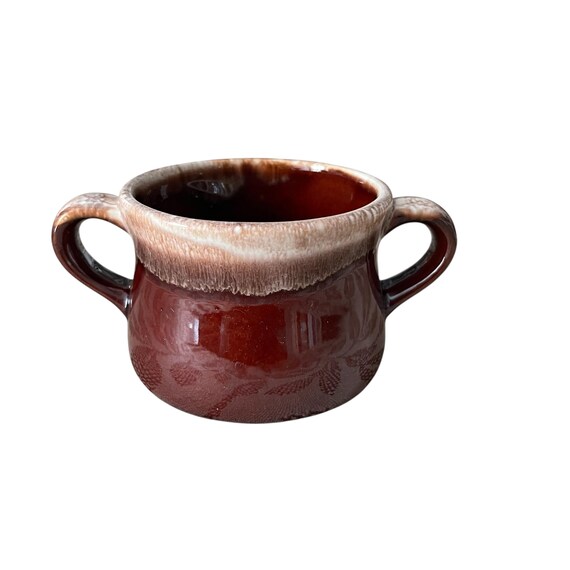 Vintage McCoy Drip Glazed Soup Bowl: Two Handle Ovenware Dish