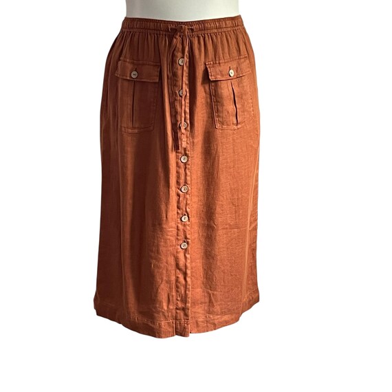 Vintage Nicole Miller Linen Cargo Skirt: Rust Orange Button-Up, XL
