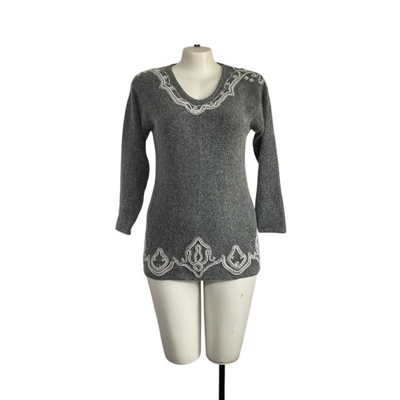 Vintage Angora Silk Beaded Sweater Dress. Wool Angora Embroidered Tunic Sweater. 90s Y2K 00s. Silk Angora Dress. Vintage Sweater Dress.