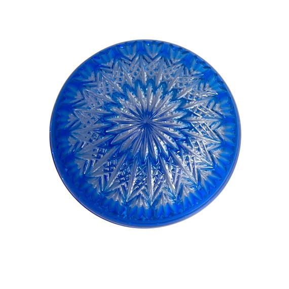 Vintage Blue Clear Crystal-Cut Trinket Bowl. Small Glass Jewelry Dish. Ring Dish. Mod Antique Dish. 40s. 50s. 60s.