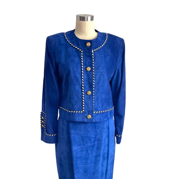 Vintage Danier Cobalt Blue Blazer Skirt Suit: Suede Blazer Dress Jacket. Suede Pencil High Waisted Skirt. 80s 90s Y2K.