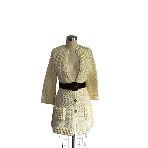 Vintage Ivory Cream Hand Knit Cardigan Sweater:  Fishermancore, Cottagecore, Nubby Sweater, Jacket.